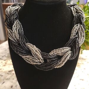 Twisted Black and Silver Beaded Necklace